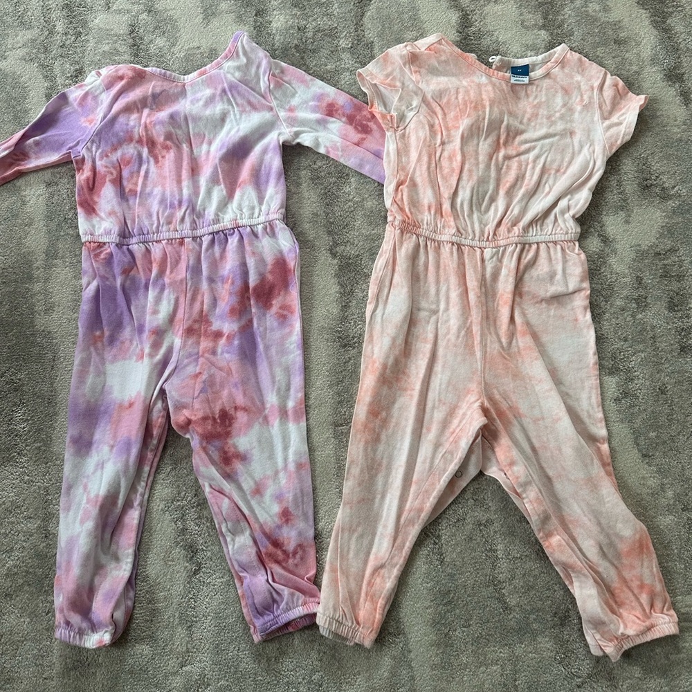 2 old navy jumpsuit rompers cotton with snaps tie dye comfy onesie 2T